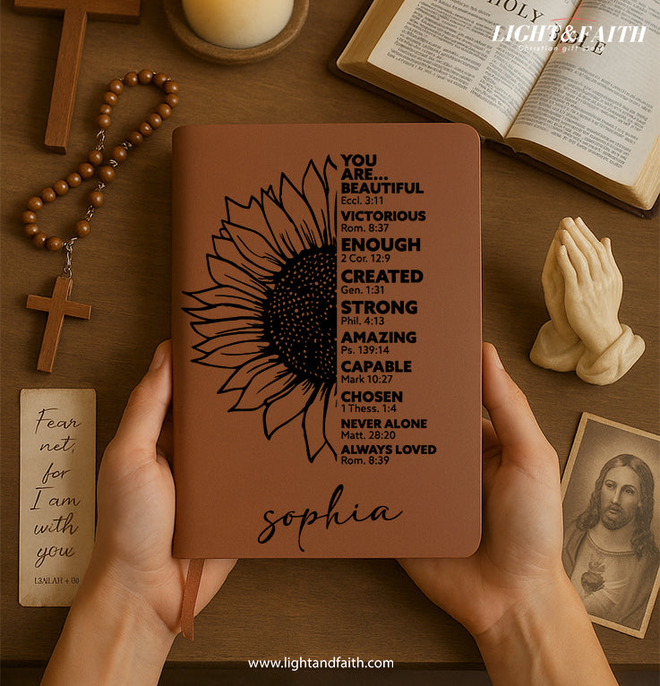 Personalized Christian Journal with "You are..", Custom Name Prayer & Faith Notebook, Religious Gift, First Communion Gifts, Birthday. NBLAF54